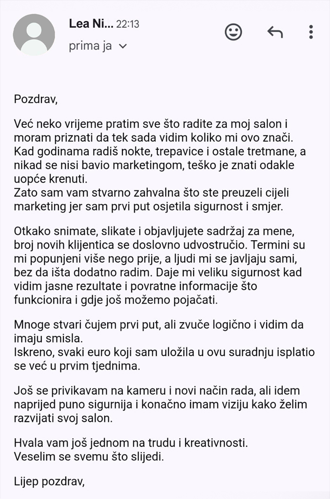 Testimonijal klijenta MadMango Agency marketing agencije