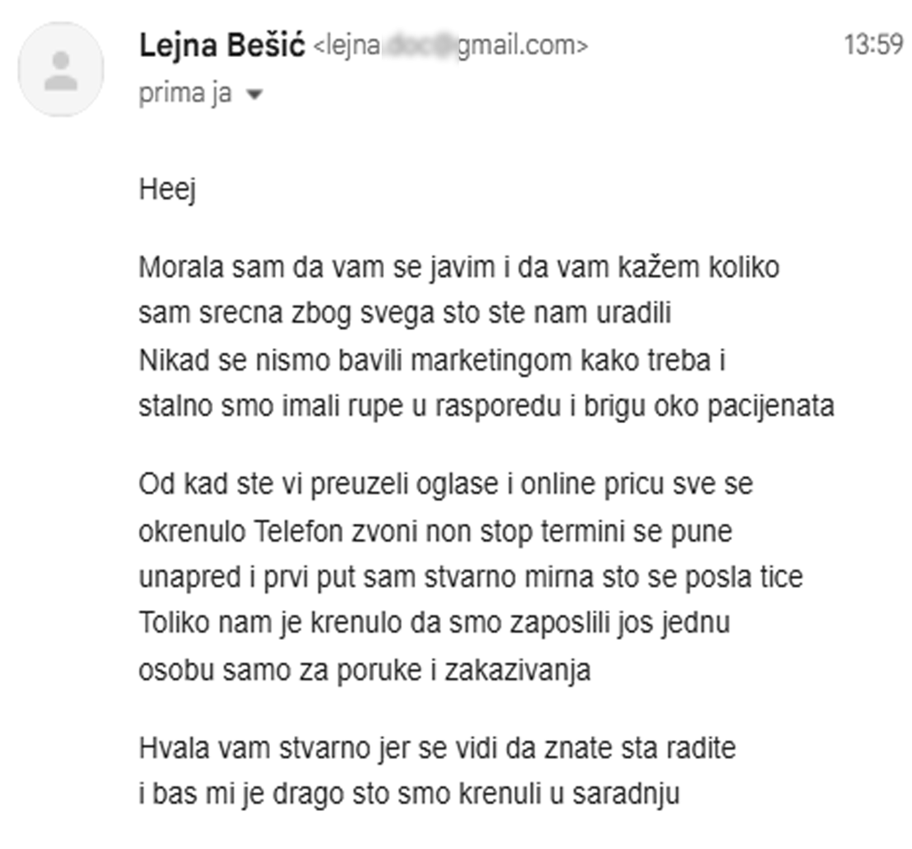 Testimonijal klijenta MadMango Agency marketing agencije