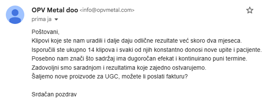 Testimonijal klijenta MadMango Agency marketing agencije